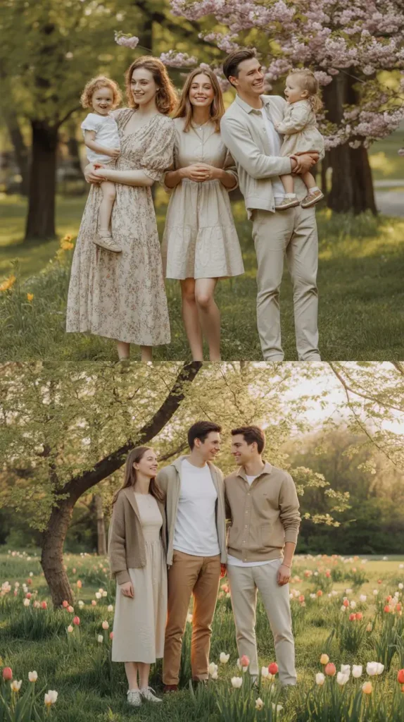 Floral Dresses with Neutral Men’s Wear