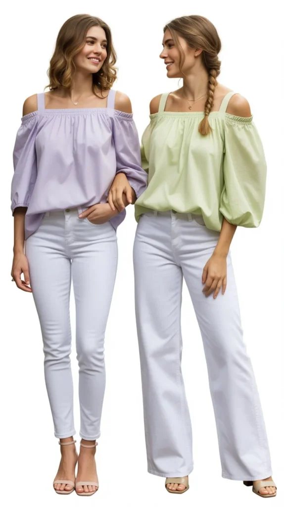 Off-Shoulder Top with White Jeans