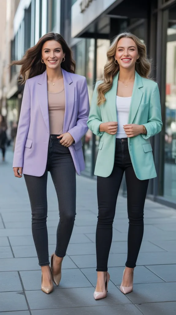 Pastel Blazer with Skinny Jeans