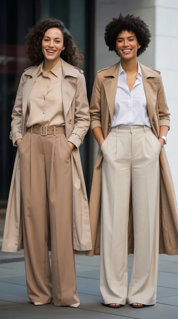 Trench Coat With Wide-Leg Pants