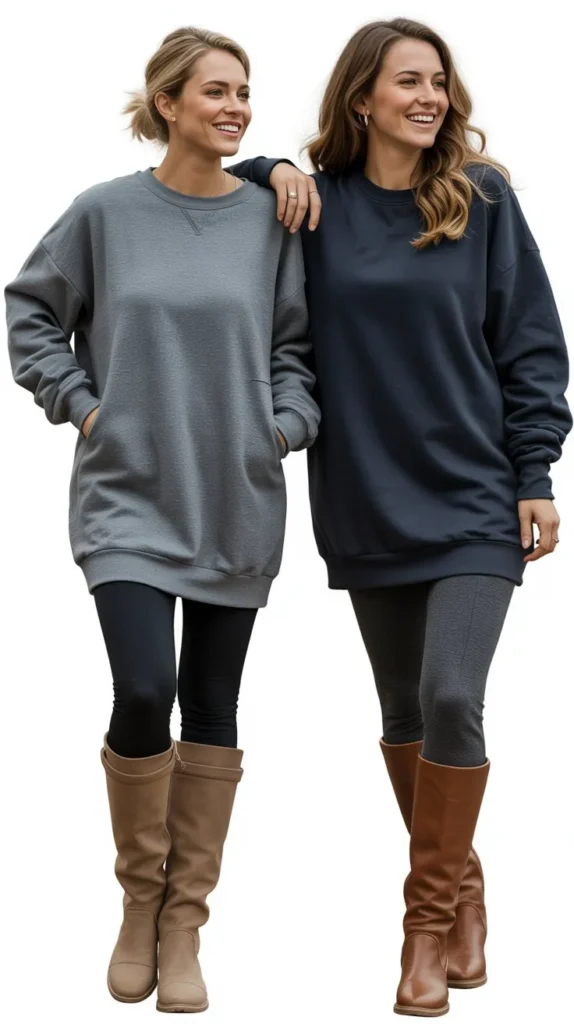 Sweatshirt Dress with Knee-High Boots