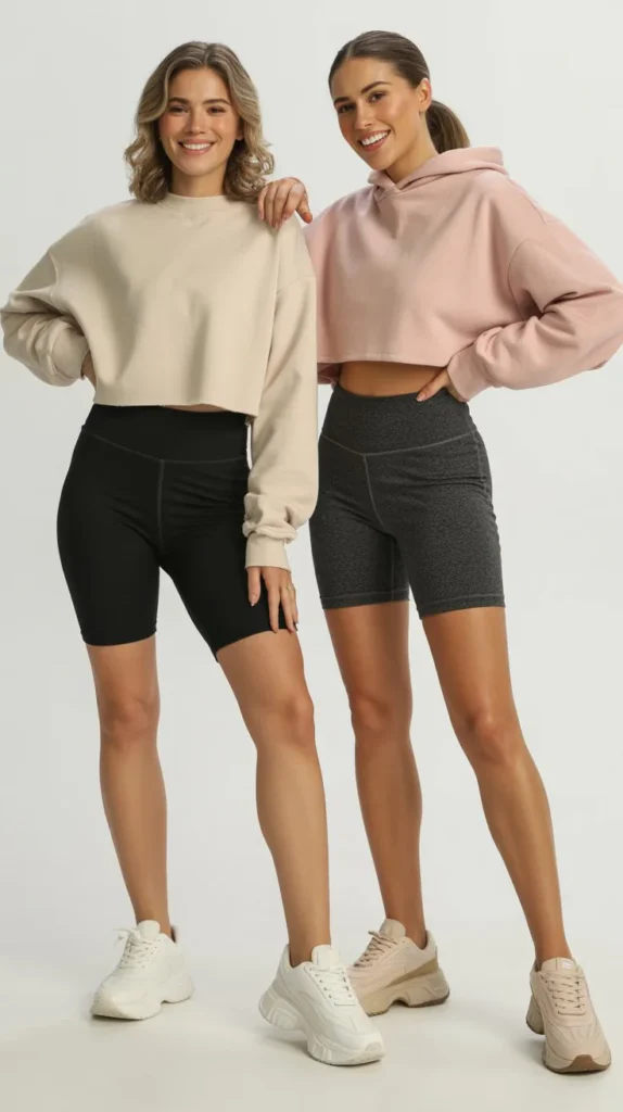 Biker Shorts With Cropped Sweatshirt