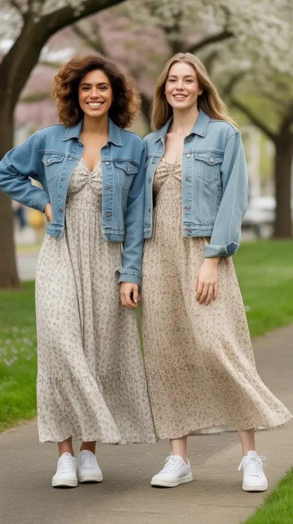 Floral Maxi Dress with Denim Jacket