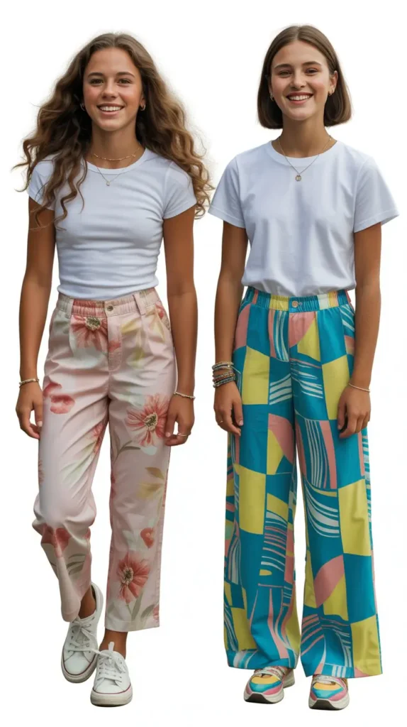 White Tee With Printed Pants