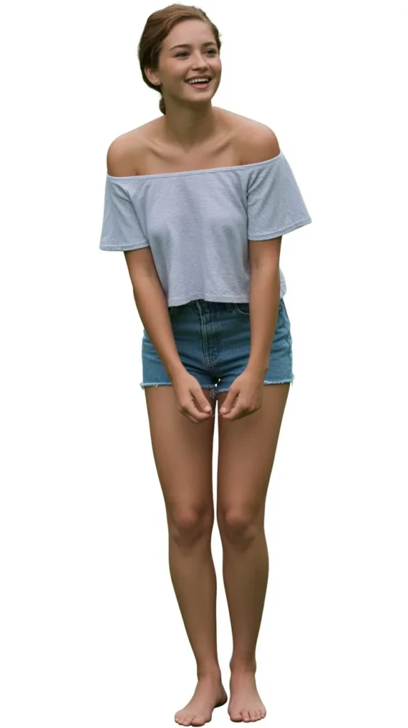 Off-Shoulder Top With Denim Shorts