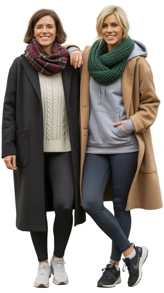 Long Wool Coat with Athletic Wear