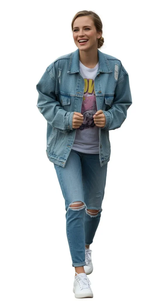 2. Denim Jacket and Graphic Tee Combo