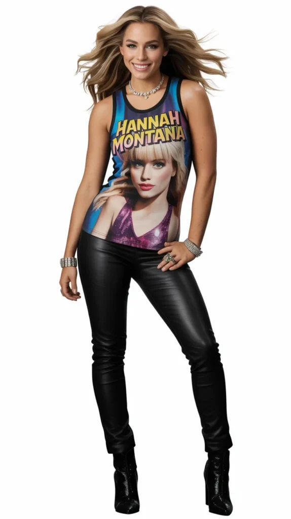Graphic Tank Top With Leather Pants