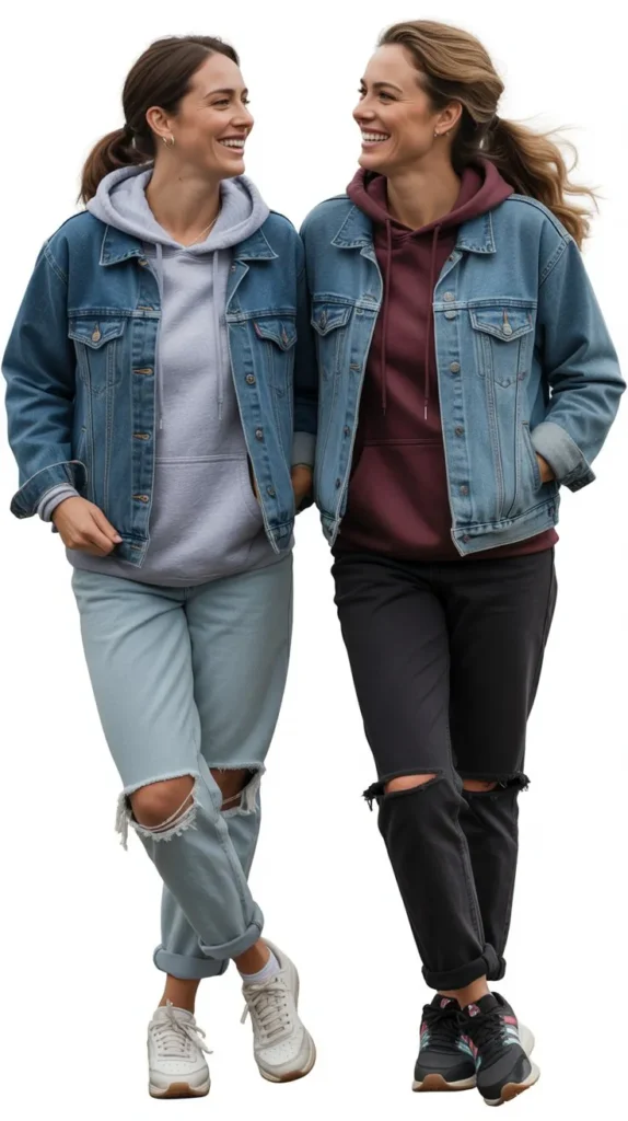 Denim Jacket Layered with Hoodie
