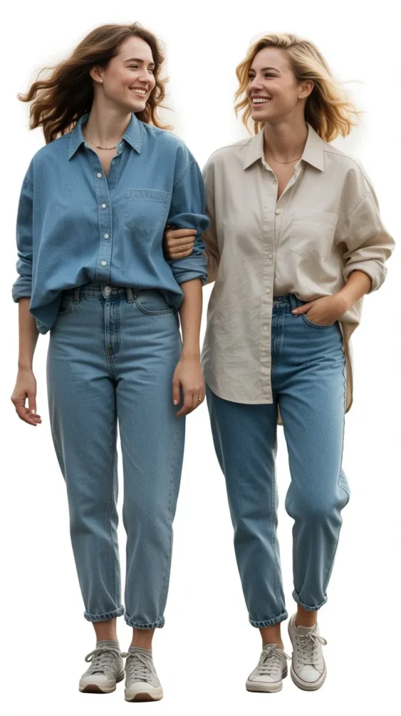 Button-Down Shirt with Mom Jeans