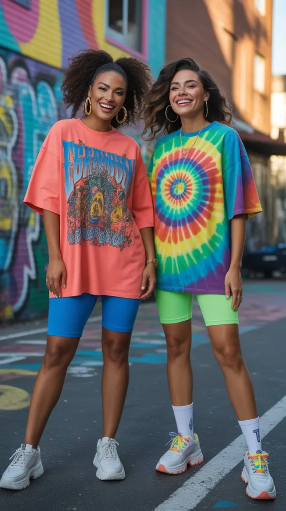 Oversized Graphic T-Shirt With Biker Shorts