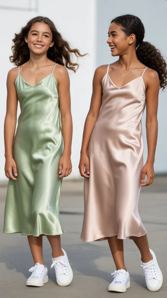  Satin Slip Dress With Sneakers