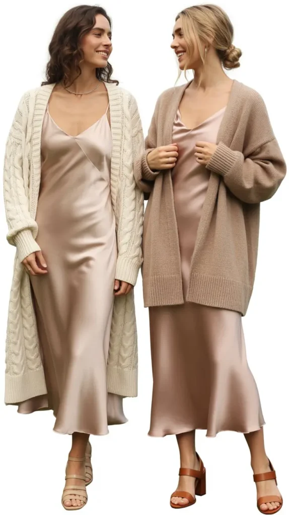  Satin Slip Dress with Cardigan