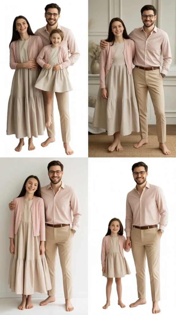 Pink And Beige Minimalist Family Fashion