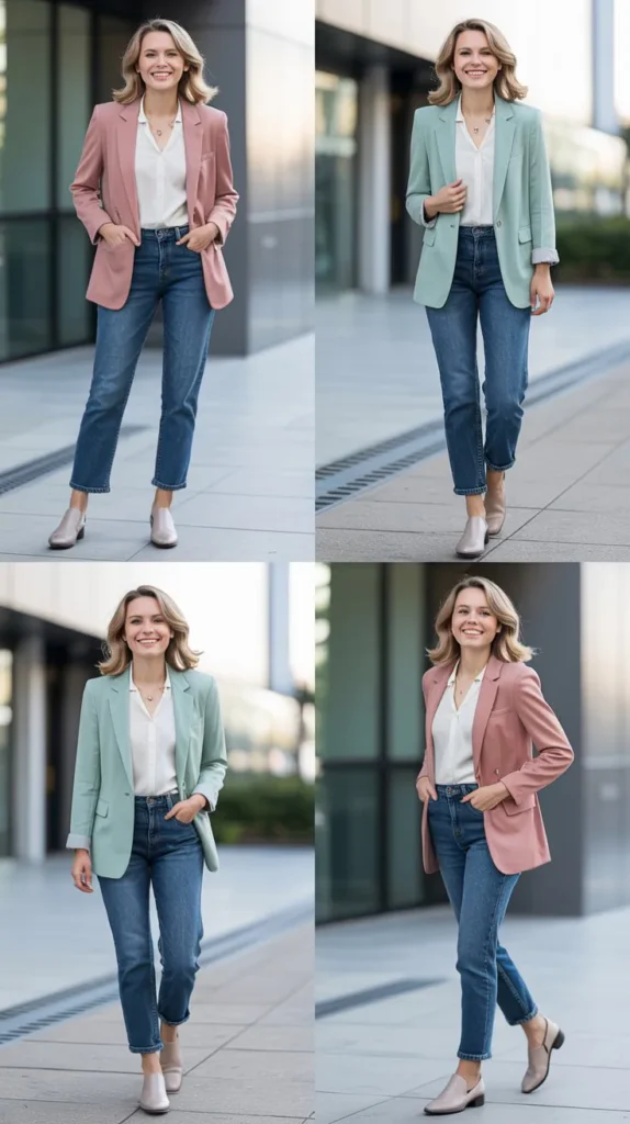 . Pastel Blazer with Straight Jeans