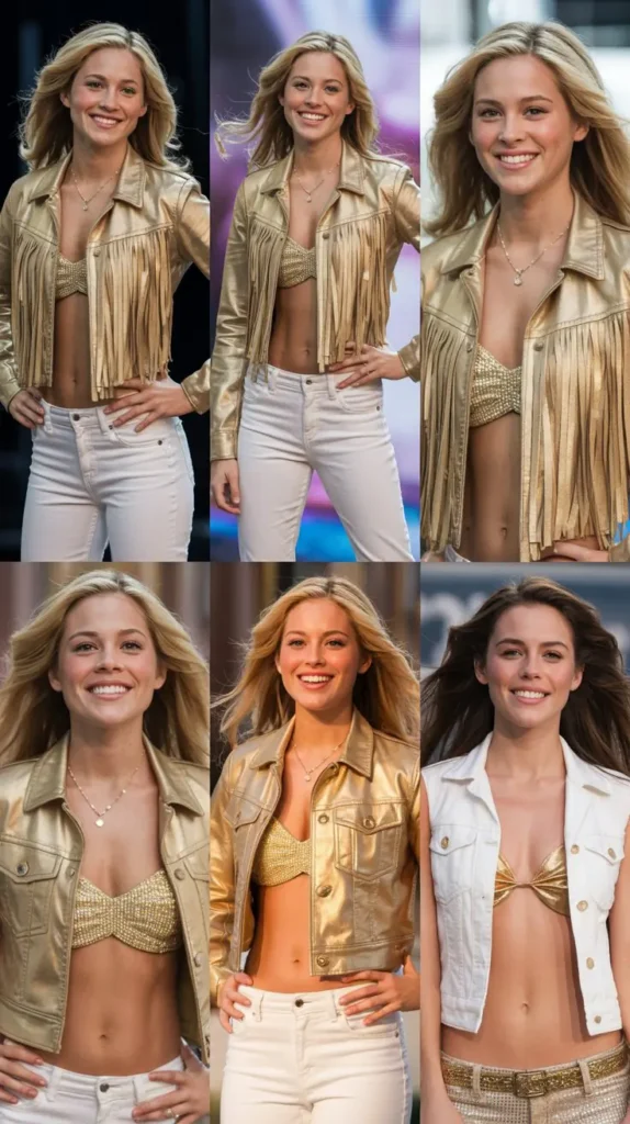 Gold Fringe Jacket With White Pants
