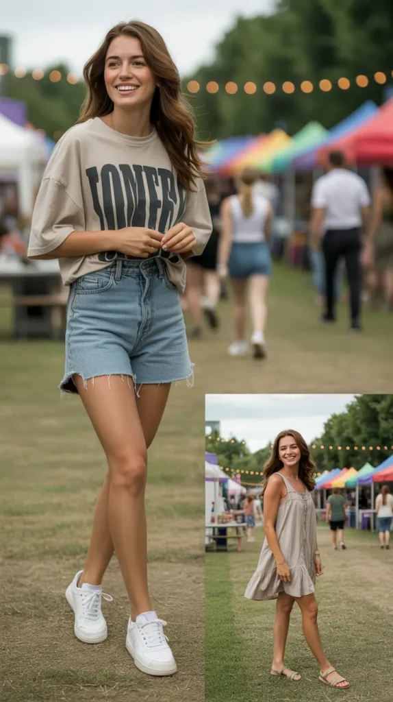 Denim Shorts With Graphic Tee
