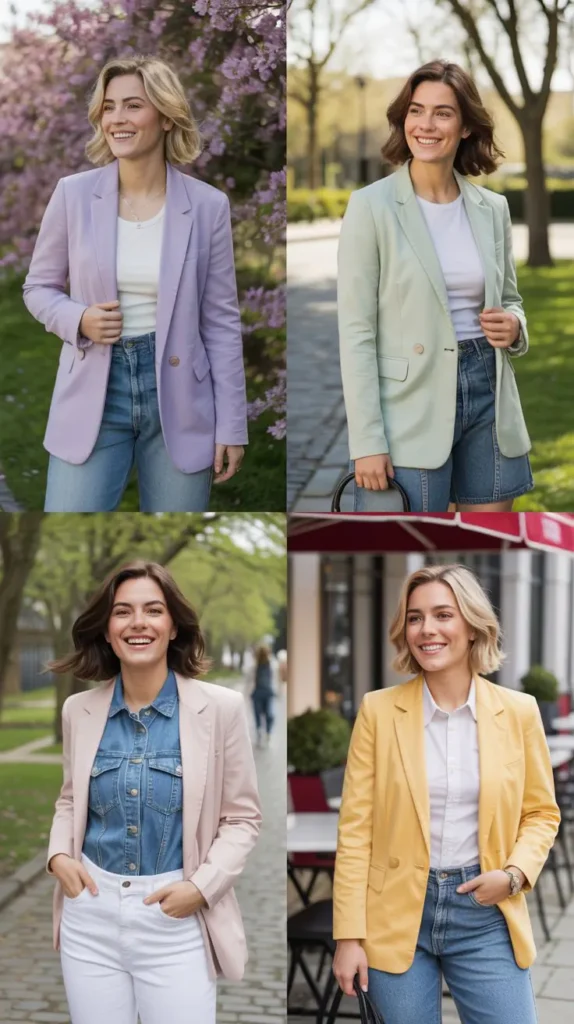 18. Pastel Blazer with Denim
