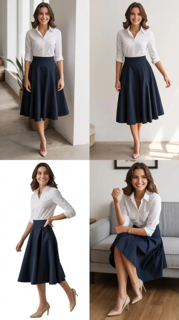 Button-Down Shirt with A-Line Skirt