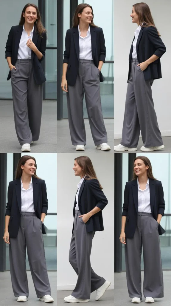  Wide-Leg Pants with Neutral Sneakers