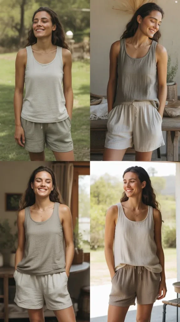 . Tank Top with Linen Shorts
