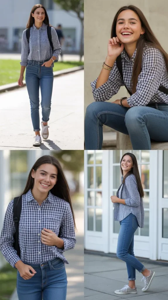 Checked Shirt with Denim Jeans
