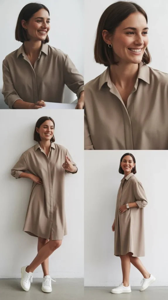 Shirt Dress with Sporty Sneakers