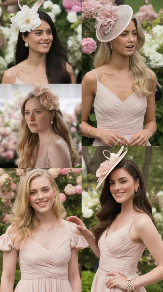  Blush Pink Cocktail Dress with a Floral Fascinator
