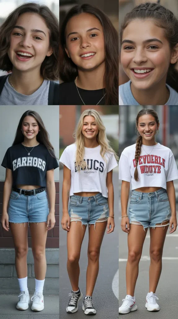 Cropped Graphic Tee and Ripped Denim Shorts