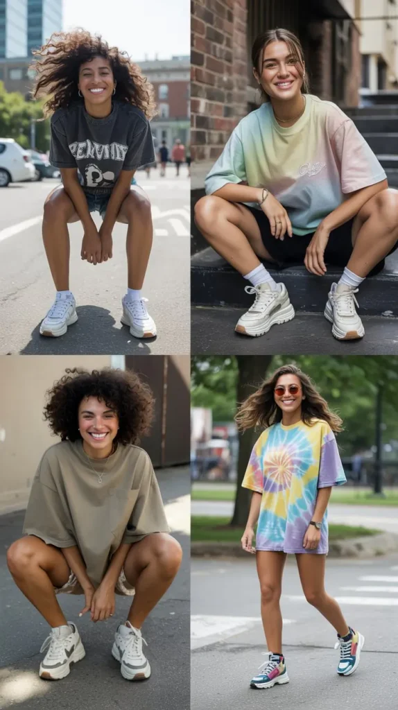 Sneakers and Oversized Tee Combination