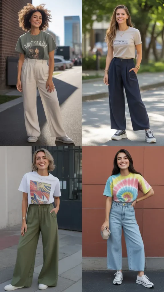 Graphic Tee with Wide-Leg Pants