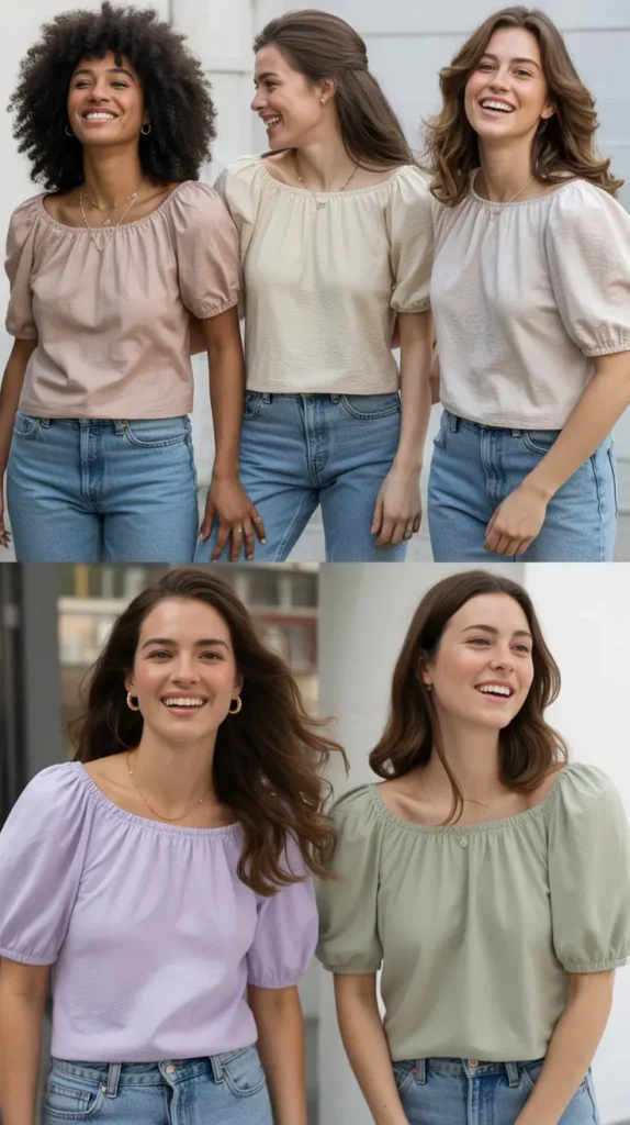  Puff Sleeve Top with Jeans