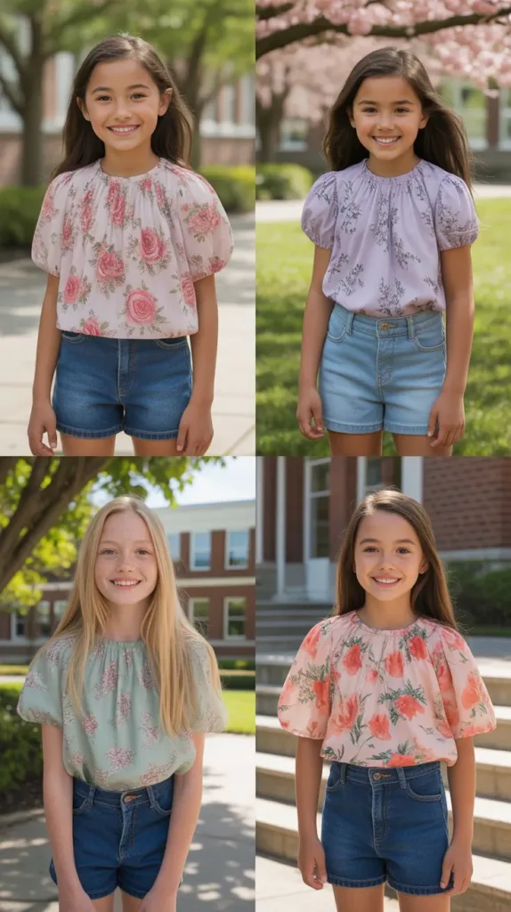 Floral Blouse With Jean Shorts