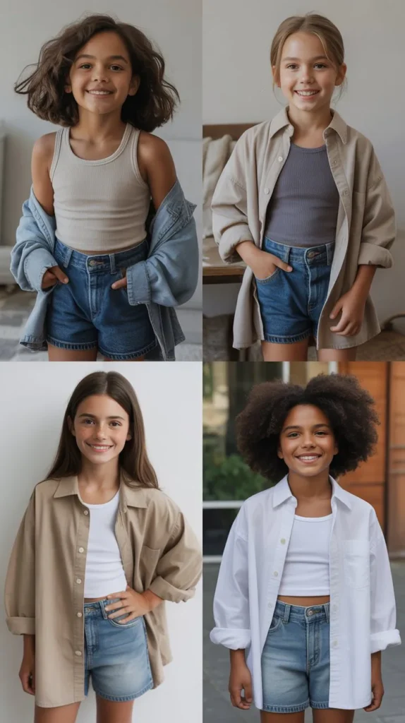 Neutral Tank Top With Oversized Shirt and Jean Shorts