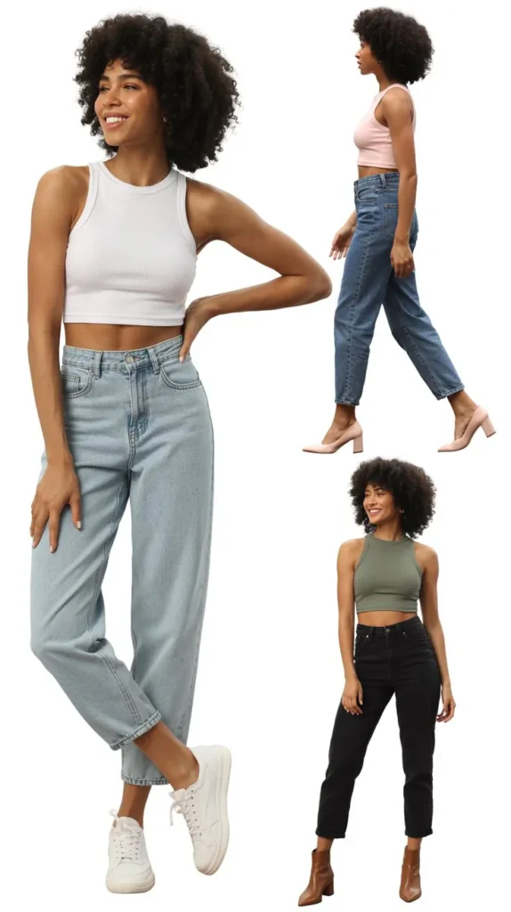 High-Waisted Jeans with Crop Top