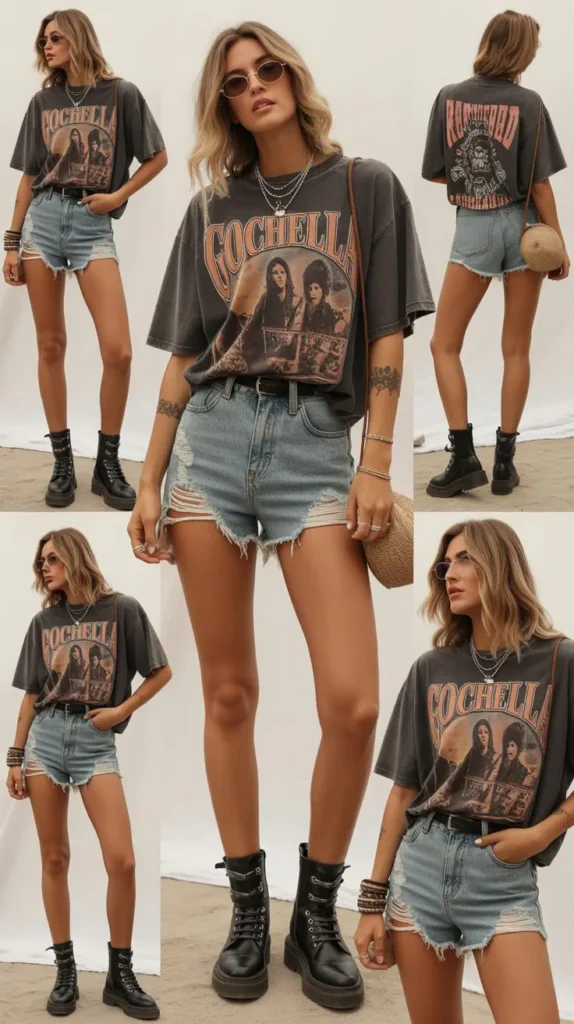  Denim Shorts and Graphic Tee Look
