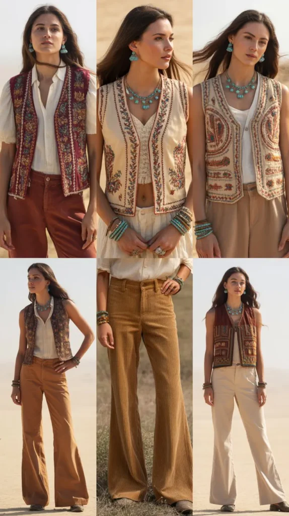 Embroidered Vest with Flared Pants