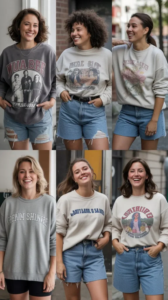 Graphic Sweatshirt With Denim Shorts