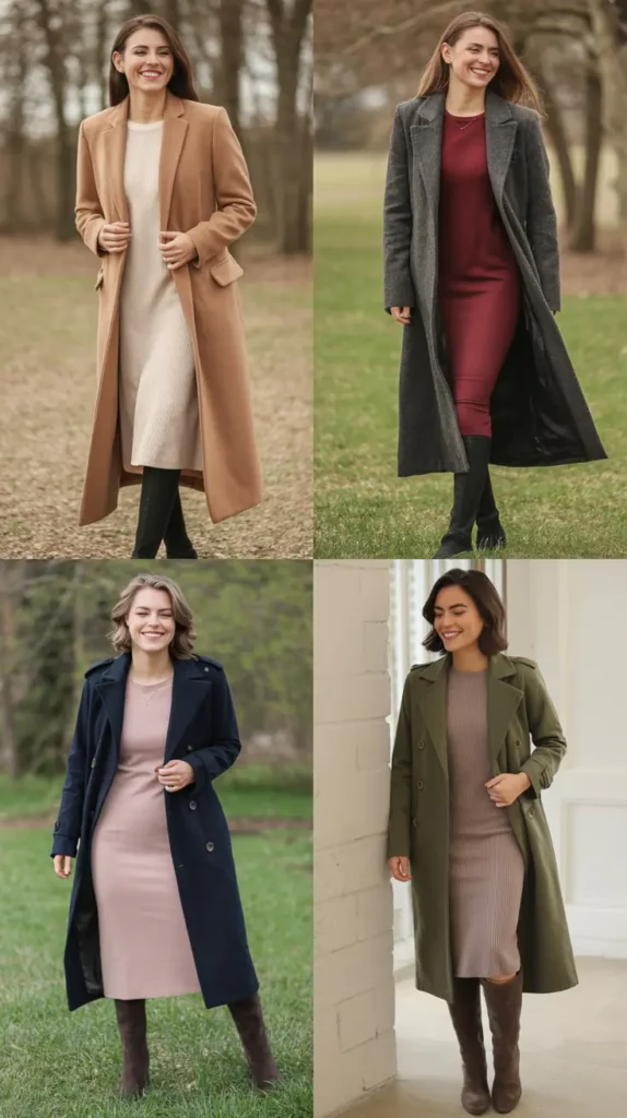 Long Coat With Knit Dress