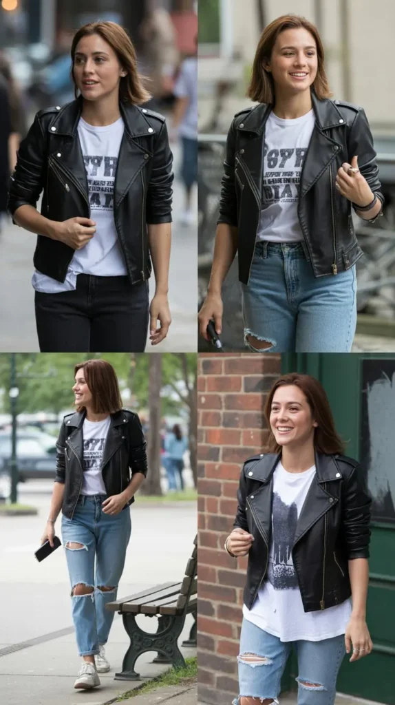 Leather Jacket With Graphic Tee