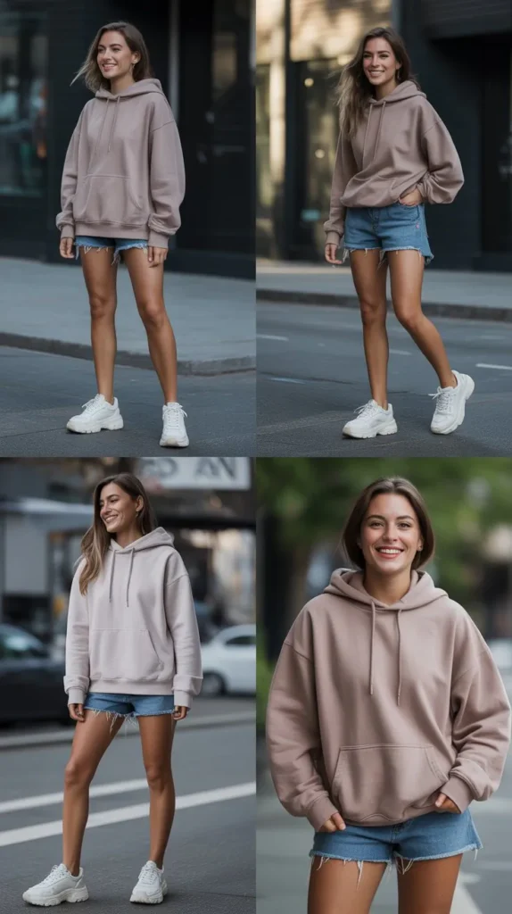 Oversized Hoodie With Denim Shorts