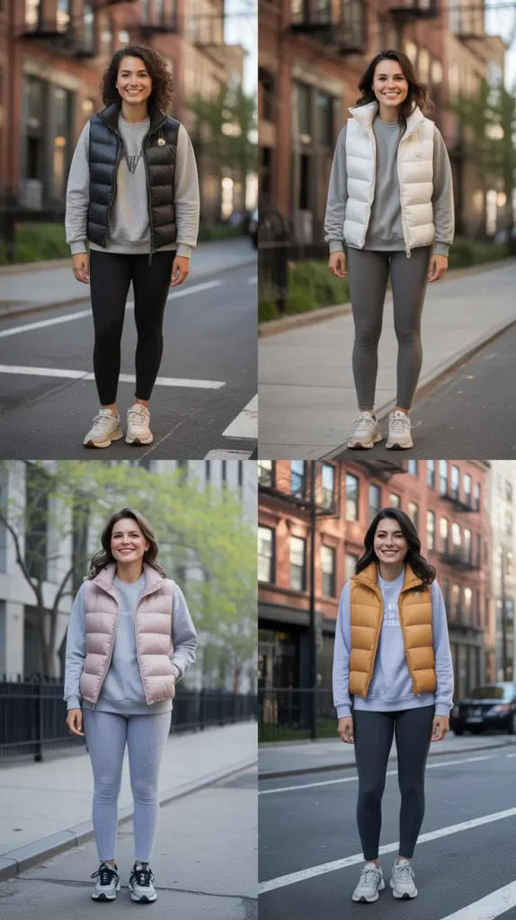 Puffer Vest with Sweatshirt and Leggings