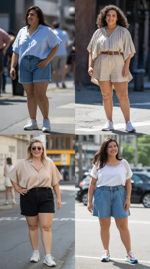  High-Waisted Shorts With Loose Blouse