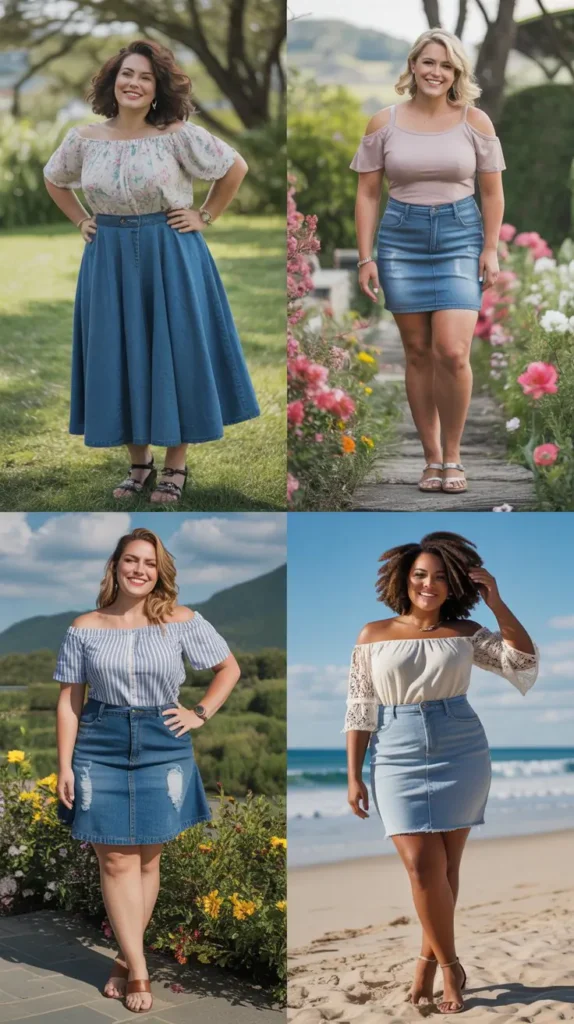 Denim Skirt With Off-Shoulder Top