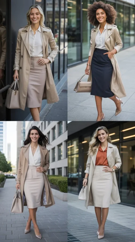 Lightweight Trench Coat with Pencil Skirt