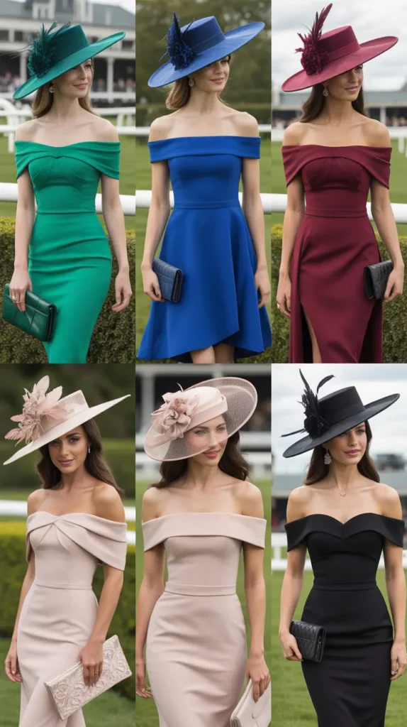 0ff-Shoulder Dress with Statement Hat