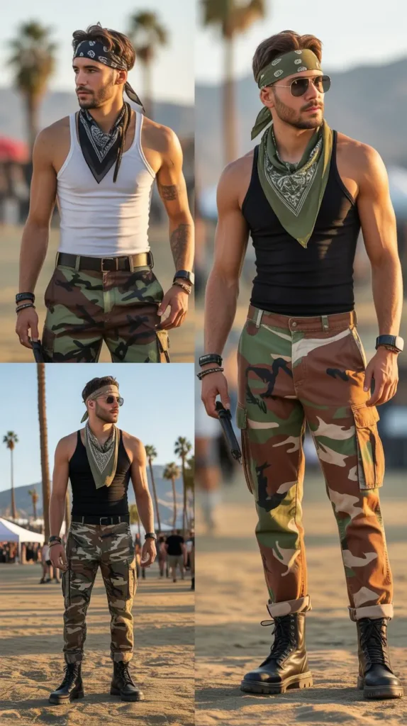 Bandana and Camo Festival Look: Tough Never Looked Cooler
