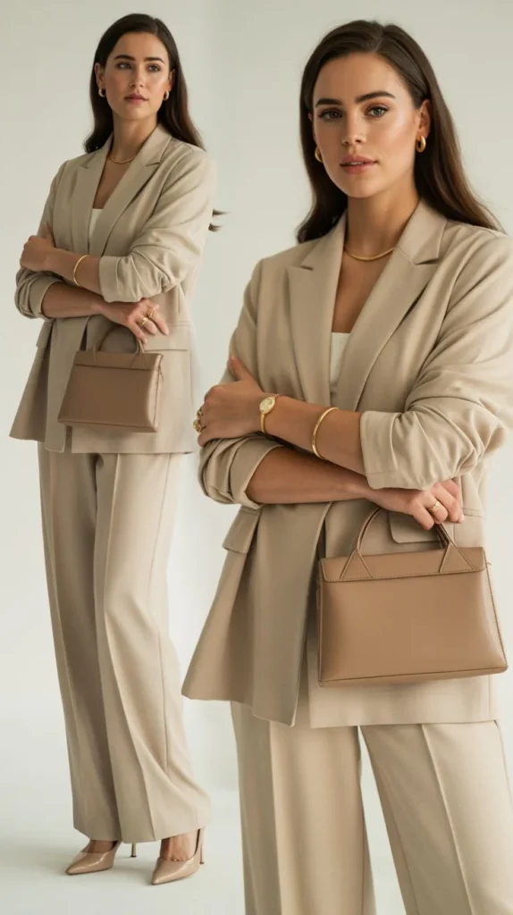Beige Co-Ord Set for Office Chic