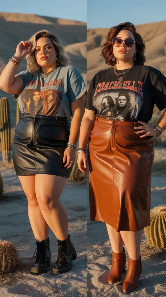 Faux Leather Skirt With Band Tee