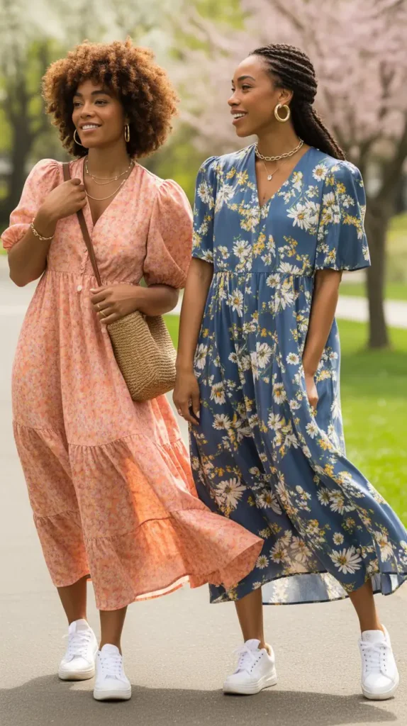  Floral Maxi Dress With Sneakers